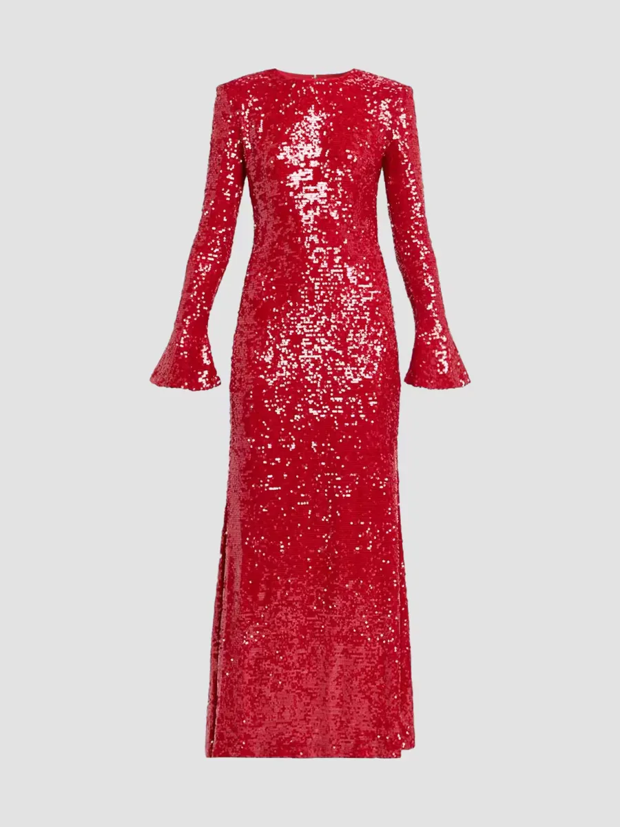 Sequined Flare Sleeve A-Line Gown by LaPointe