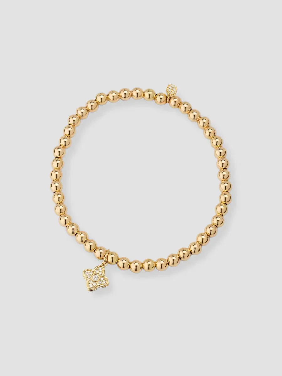 Mini 14K Yellow Gold & 0.08 TCW Pav Diamond Moroccan Charm Beaded Bracelet by Sydney Evan