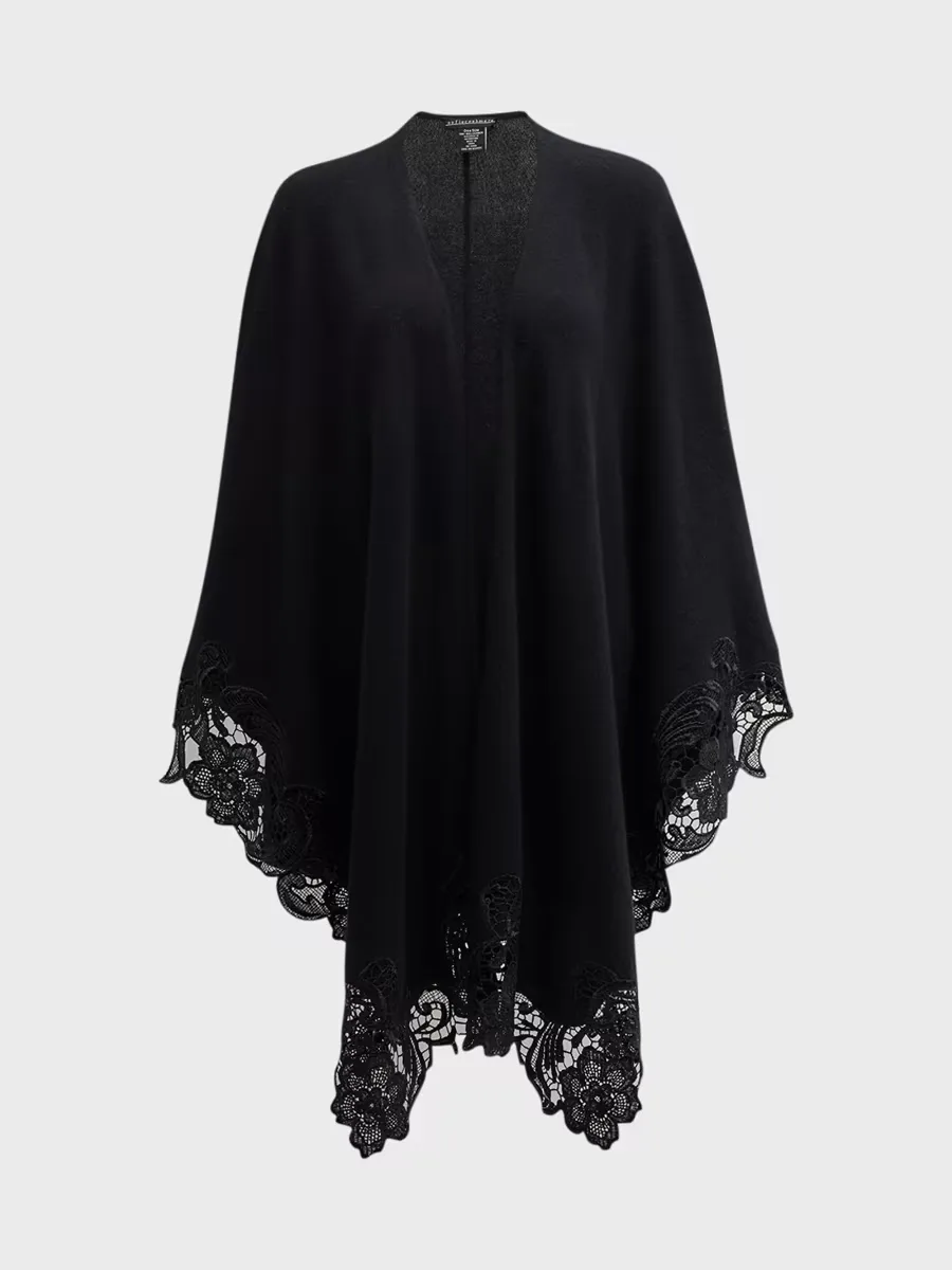 Lace-Trim Cashmere Knit Cape by Sofia Cashmere