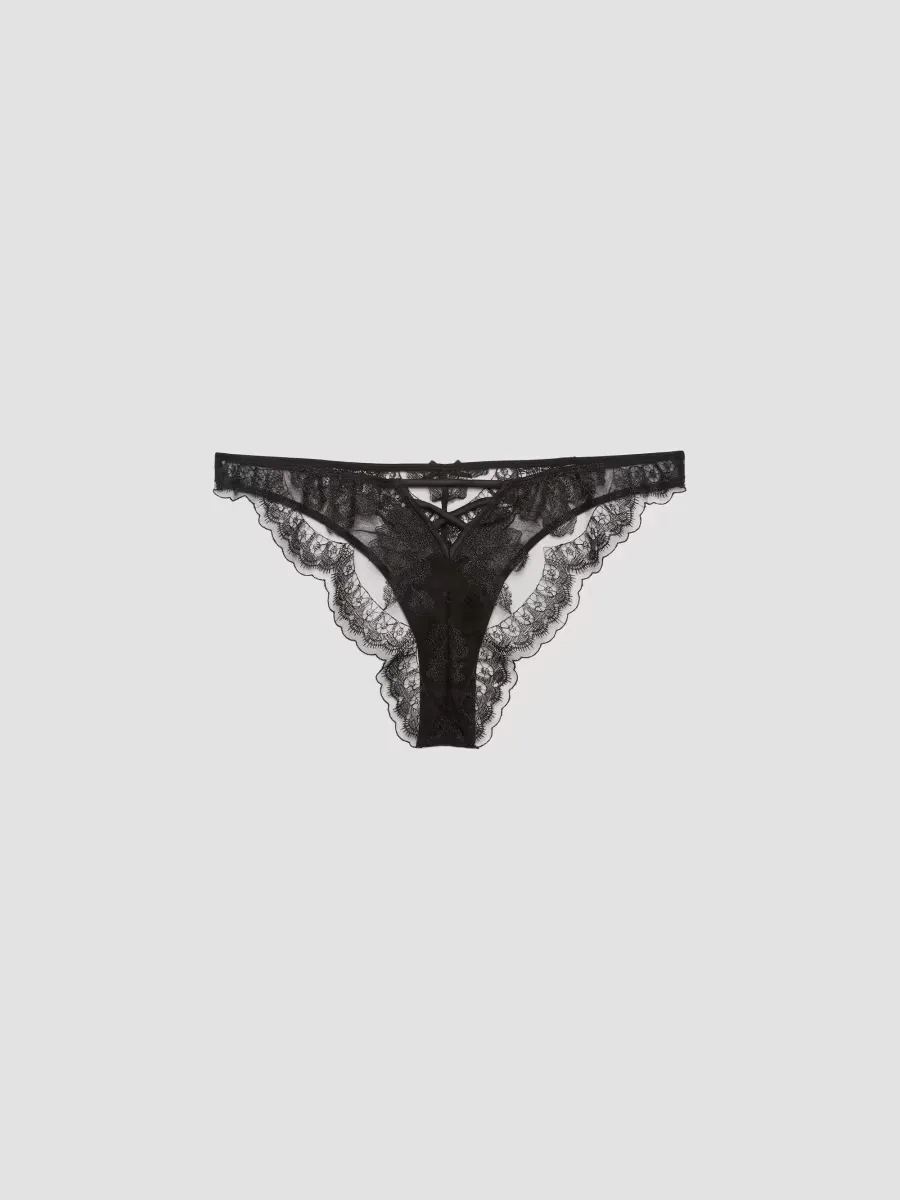 Mila Embroidered Silk-Blend Lace Thong by Fleur Du Mal