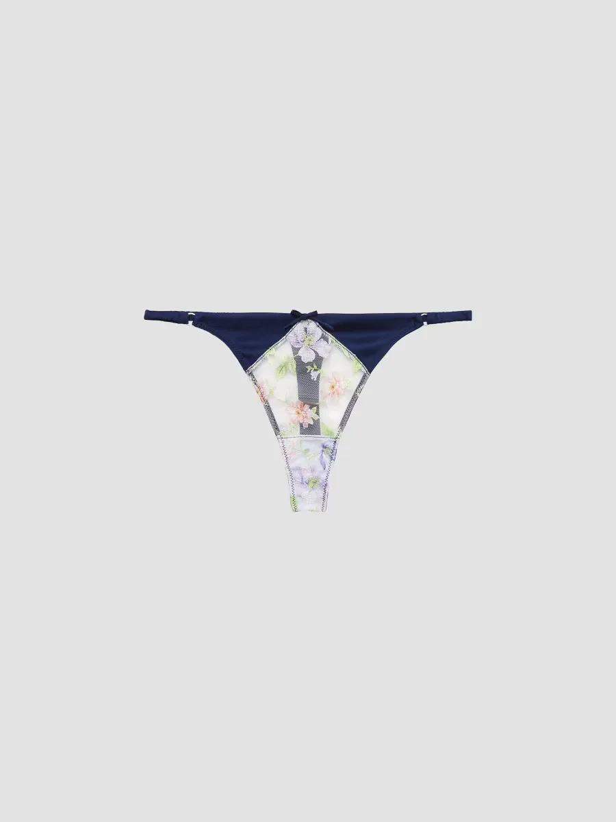 Elara Embroidered Silk-Blend Thong by Fleur Du Mal