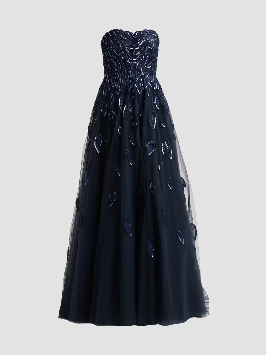 Embellished Tulle Strapless Gown by Pamella Roland