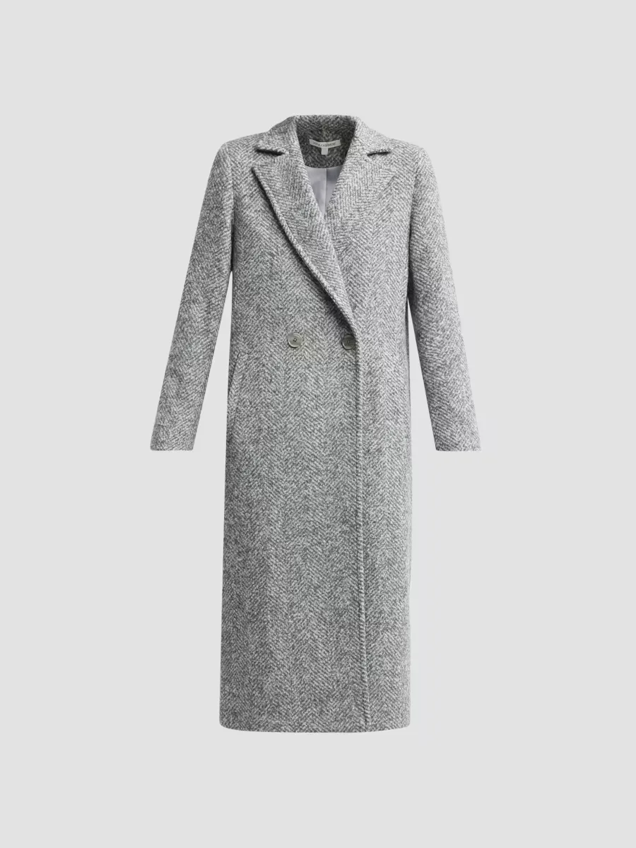 Herringbone Double-Breasted Long Coat by Sofia Cashmere