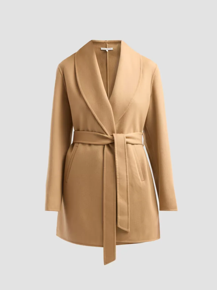 Double Face Wool-Cashmere-Blend Belted Wrap Coat