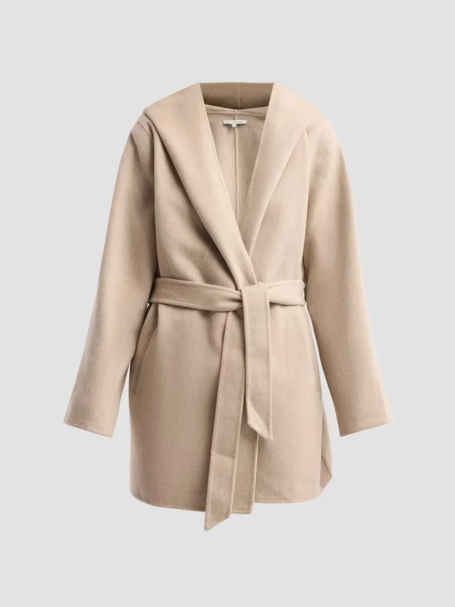 Double Face Wool-Cashmere-Blend Hooded Wrap Coat by Sofia Cashmere