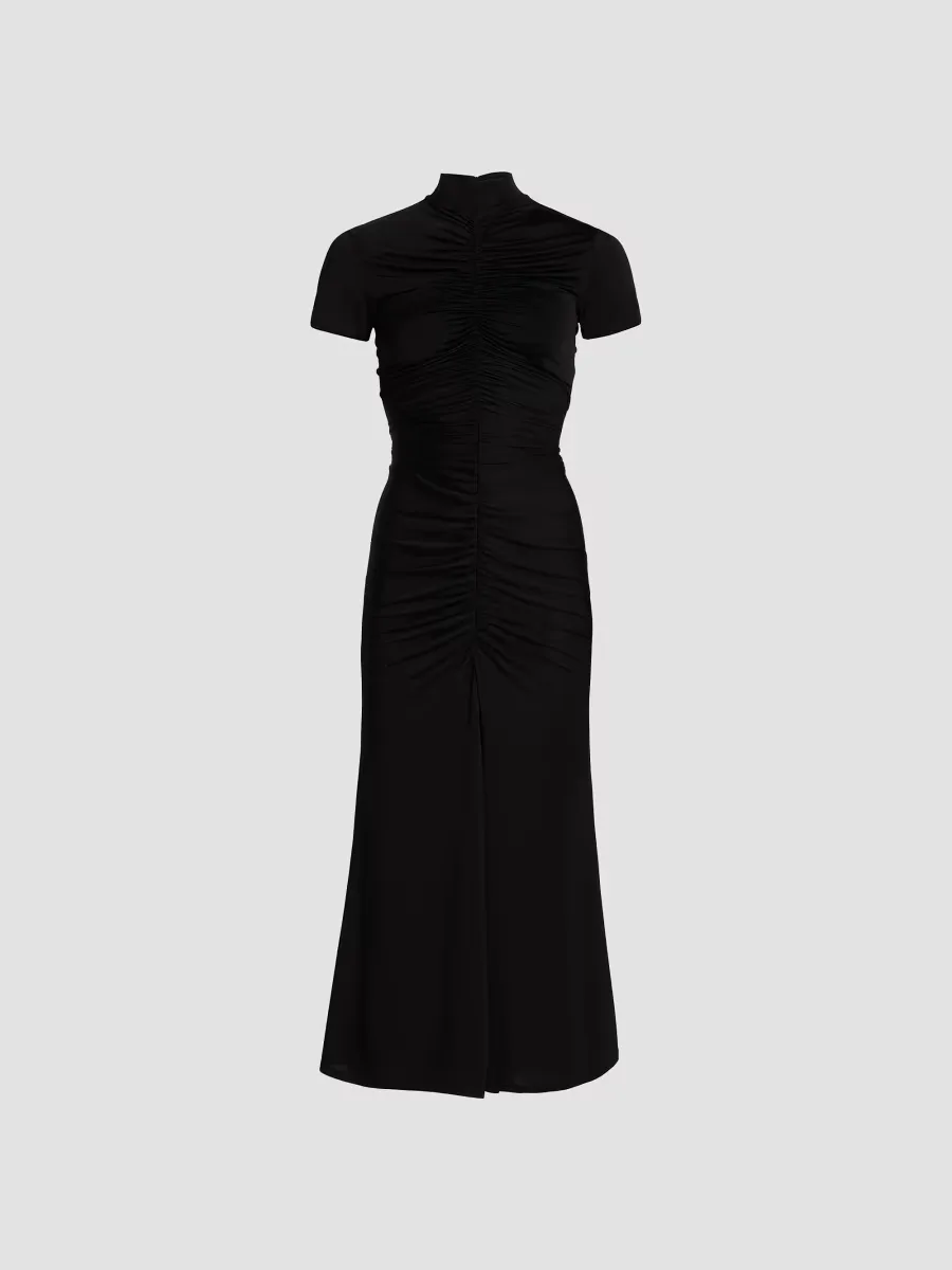 Gracelyn Ruched Knit Mock-Turtleneck Midi-Dress by Toccin