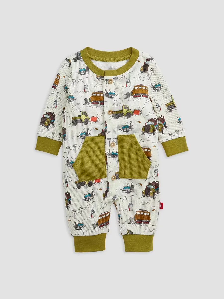 Truck-Print Waffle-Knit Footie by Magnetic Me