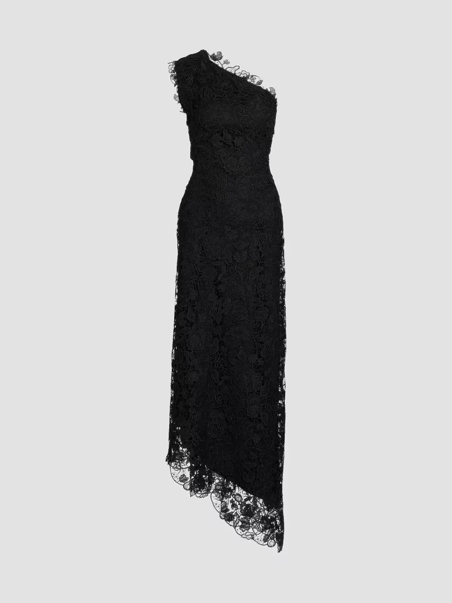 Floral Lace One-Shoulder Cocktail Dress by Monique Lhuillier