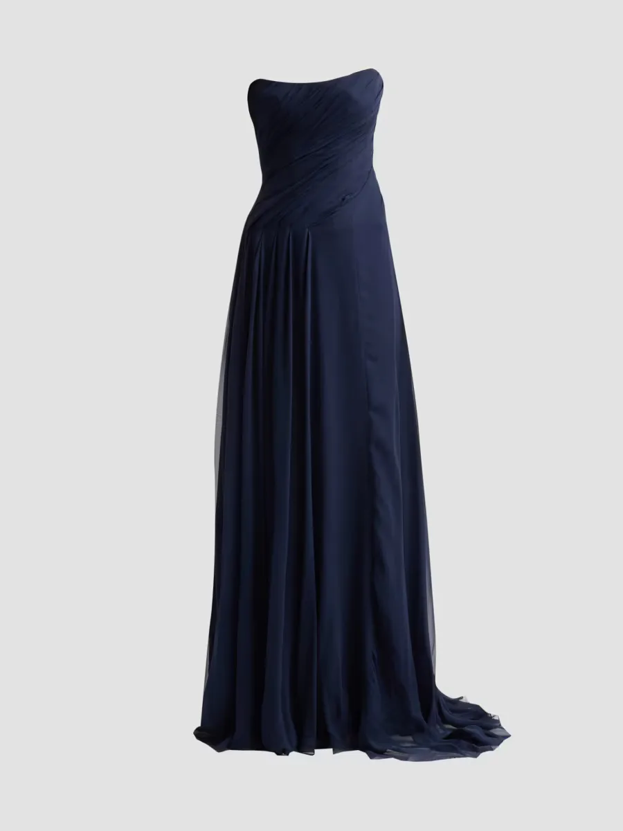 Strapless Silk Draped Gown by Monique Lhuillier