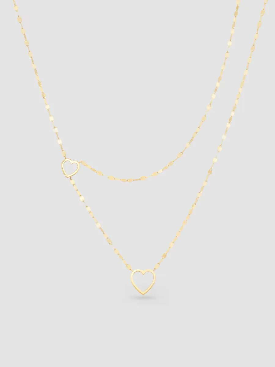 14K Yellow Gold Double-Strand Heart Necklace by Lana