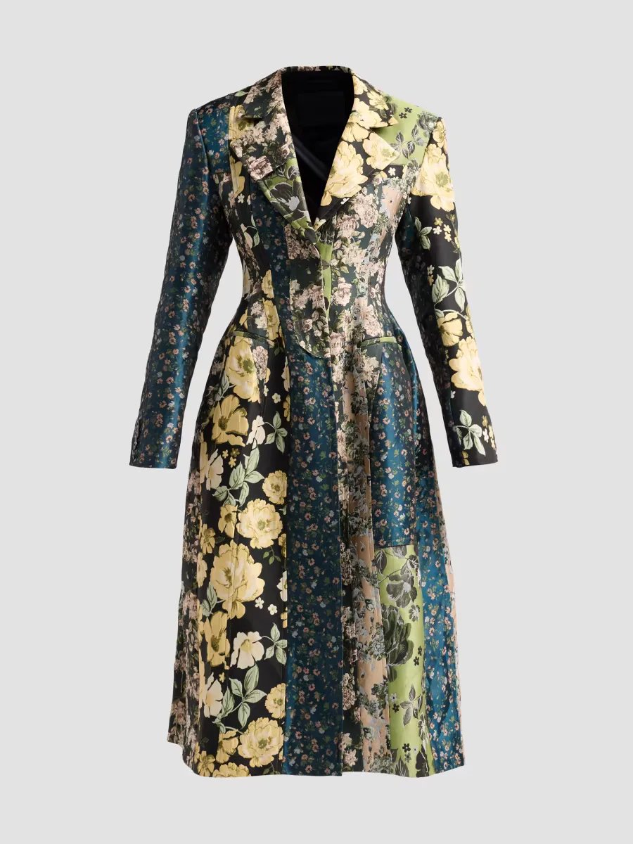 Mixed Floral Jacquard Paneled Coatdress by Jason Wu
