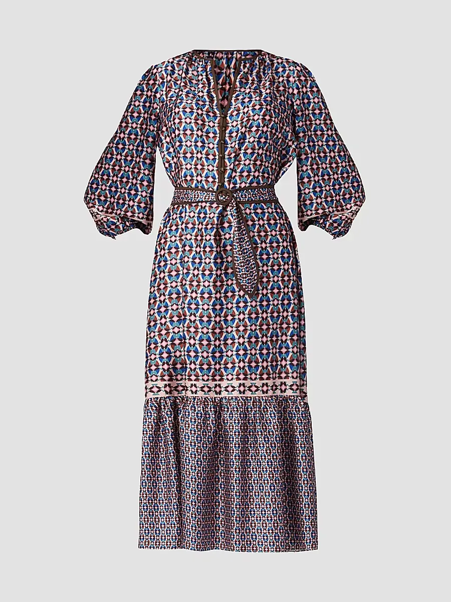Scout Geometric Tie-Waist Midi-Dress by Shoshanna