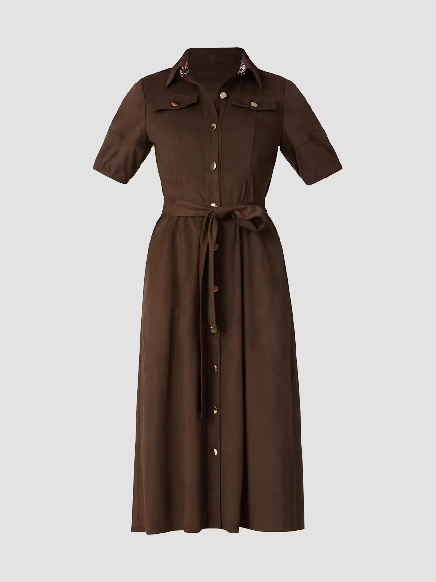Mara Faux-Suede Button-Front Midi-Dress by Shoshanna