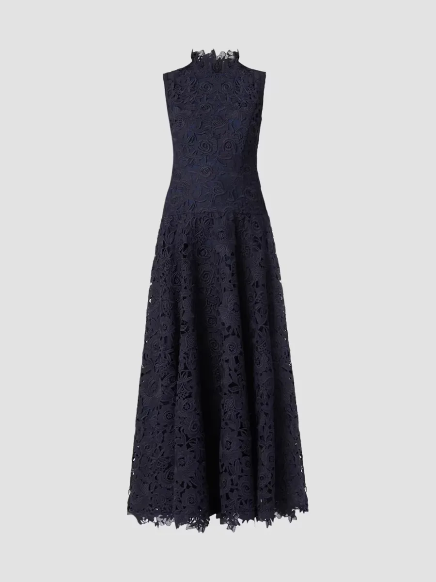 Tory Lace Mock Turtleneck Midi Dress