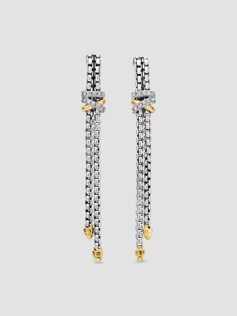 Helena Chain Drop Earrings in Sterling Silver with 18K Yellow Gold and Diamonds, 50.8MM by David Yurman