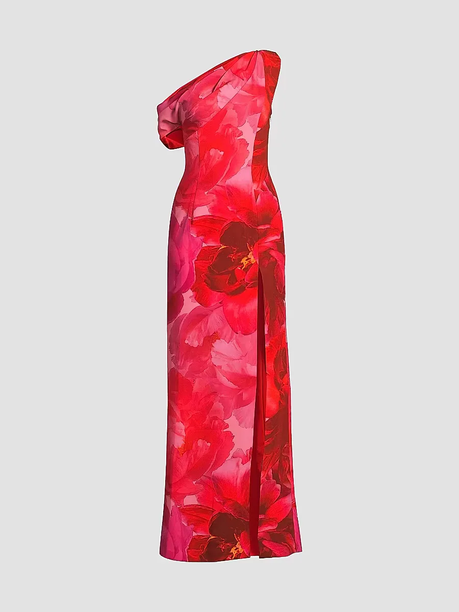 Evara Floral One-Shoulder Gown by Black Halo