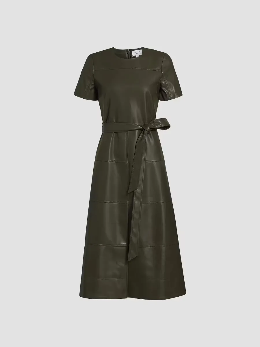 Ella Faux Leather Belted Midi-Dress by Tanya Taylor