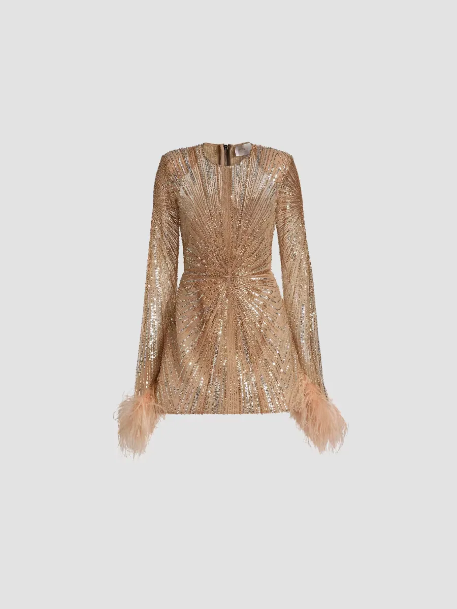 Tokyo Feather-Cuff Sequined Minidress by Bronx Banco