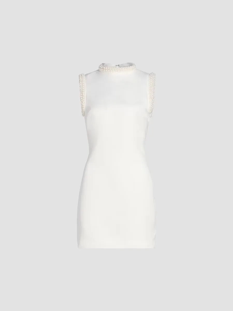 Sia Pearl-Trim High-Neck Satin Minidress by Elliatt
