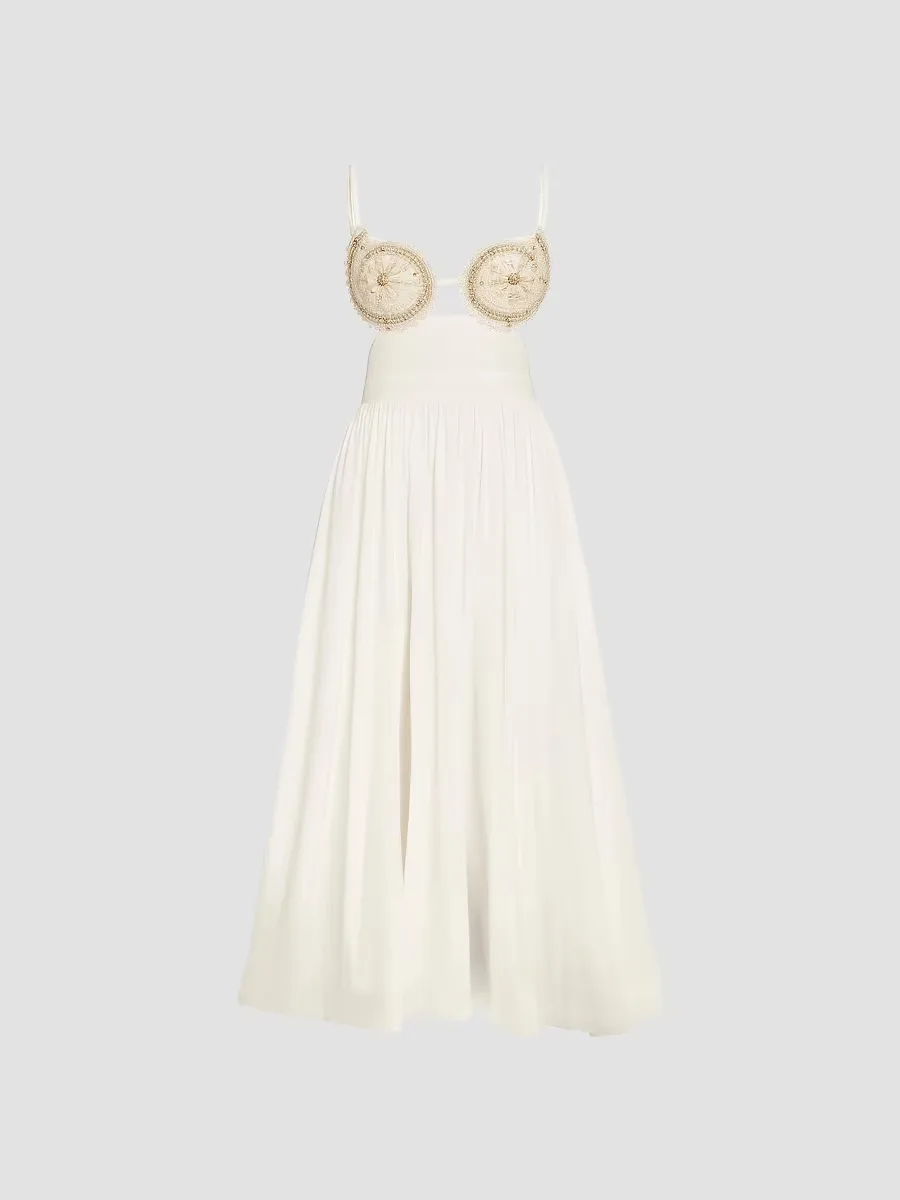 Seaweed Shell Embroidered Cotton Midi-Dress by PatBO
