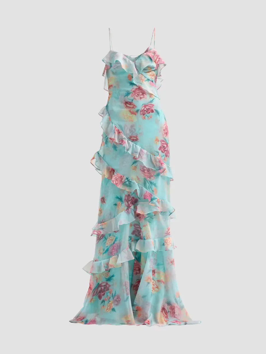 Flora Mist Floral Ruffle Maxi Dress by PatBO
