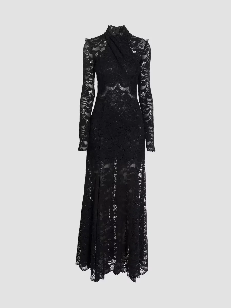 Lace Wrap Long-Sleeve Maxi Dress by Rabanne