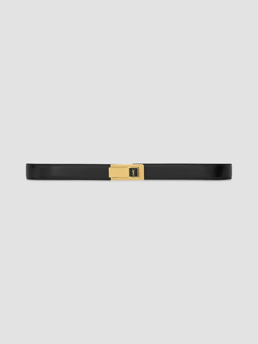 Charniere Buckle Belt in Smooth Leather by Saint Laurent