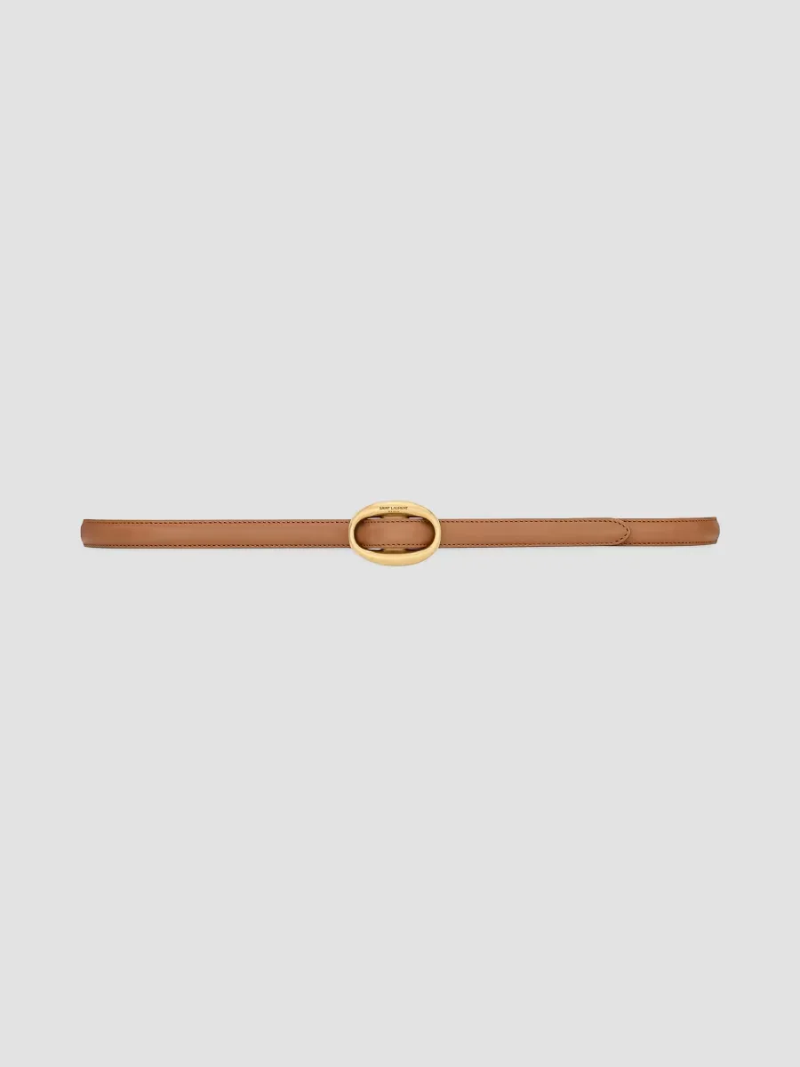 Oval Buckle Thin Belt in Leather by Saint Laurent