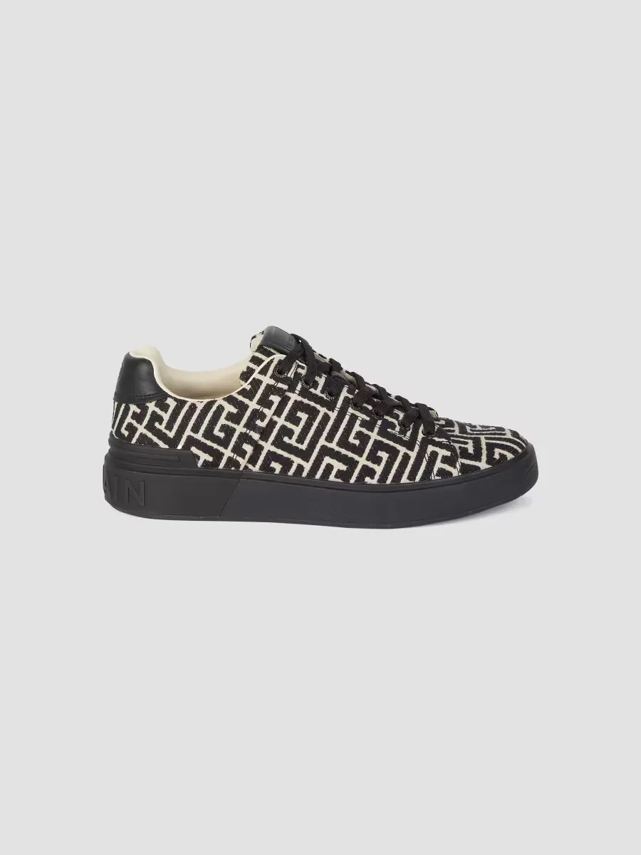 B Court Monogram Jacquard Low-Top Sneakers by Balmain