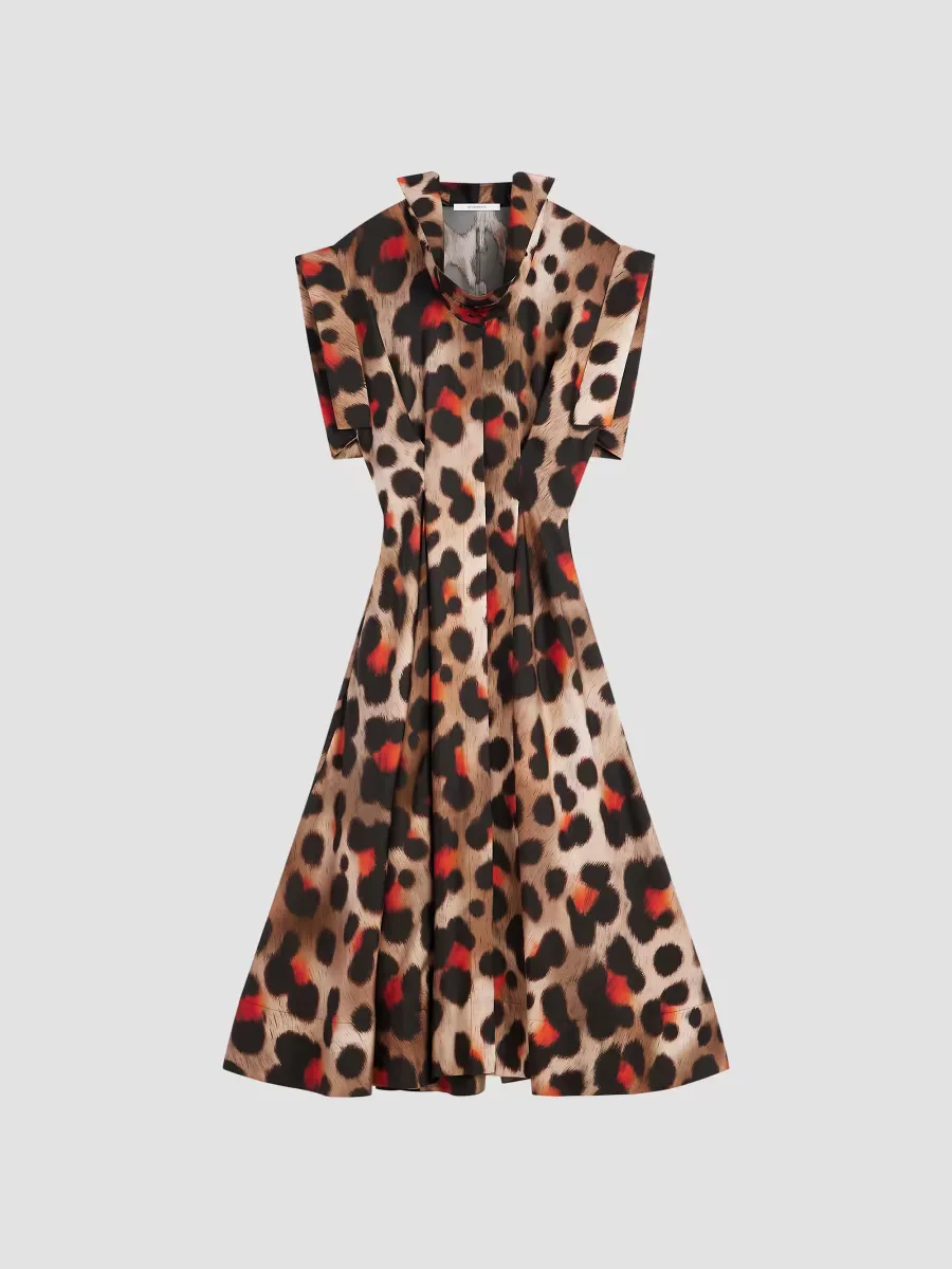 Shirt Dress in Leopard Silk with Deconstructed Collar by GIVENCHY
