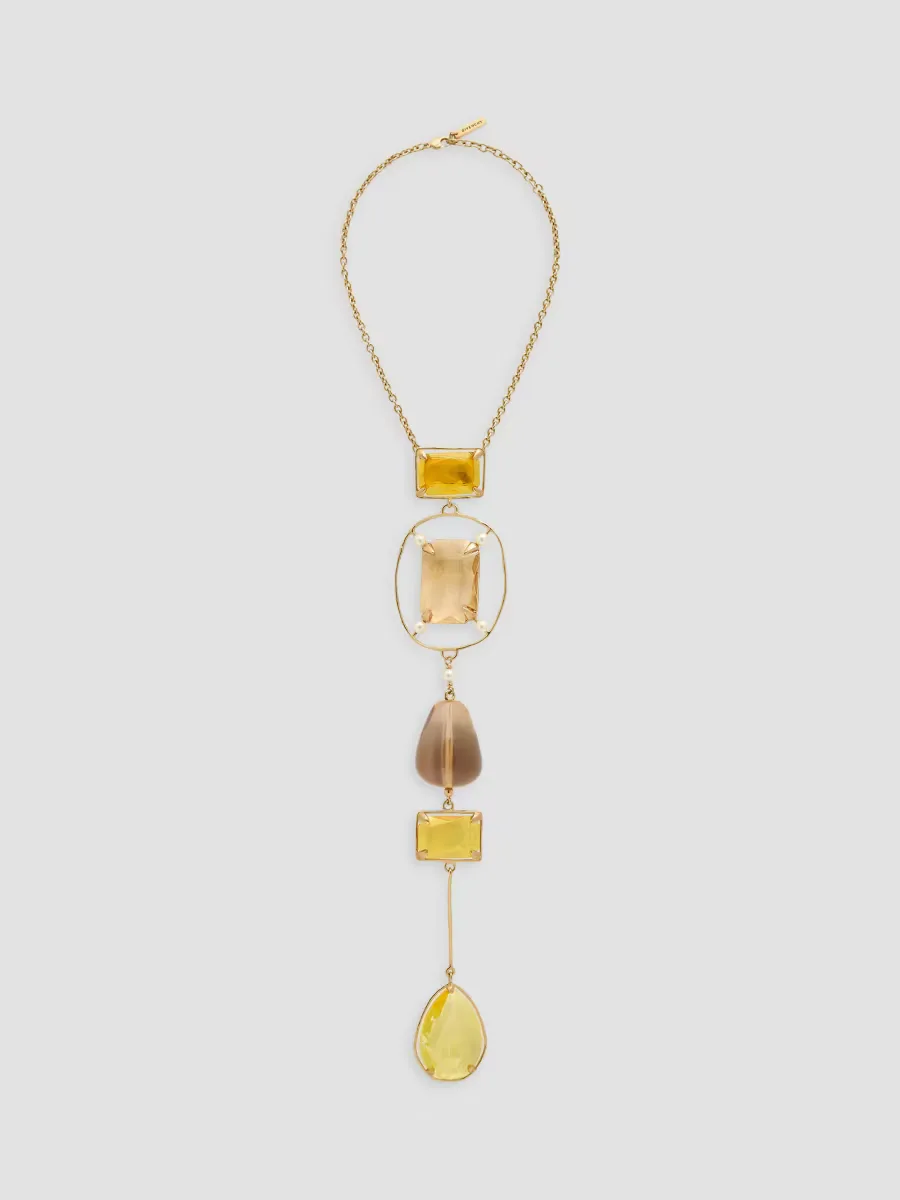 Rainbow Drop Necklace in Metal and Crystals