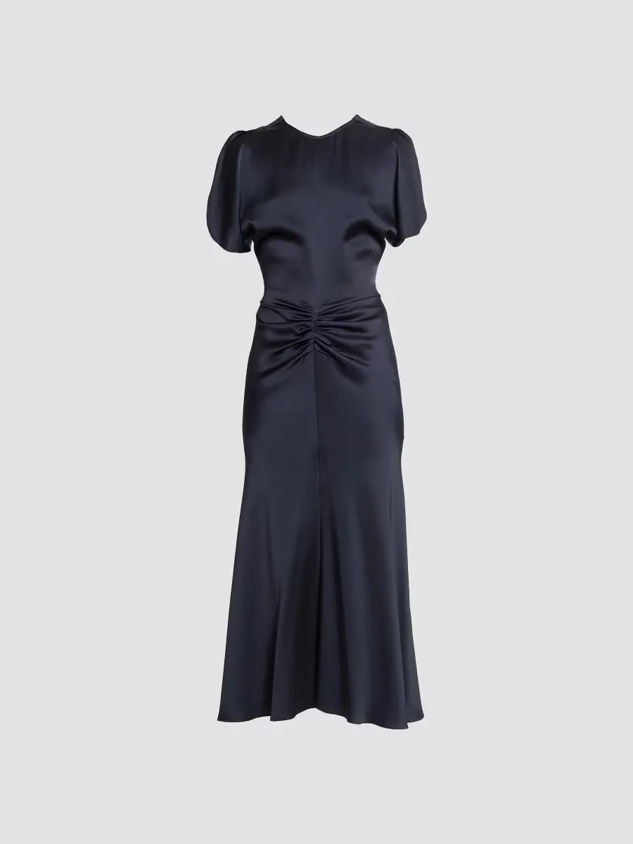 Bela Satin Ruched Midi Dress by Victoria Beckham
