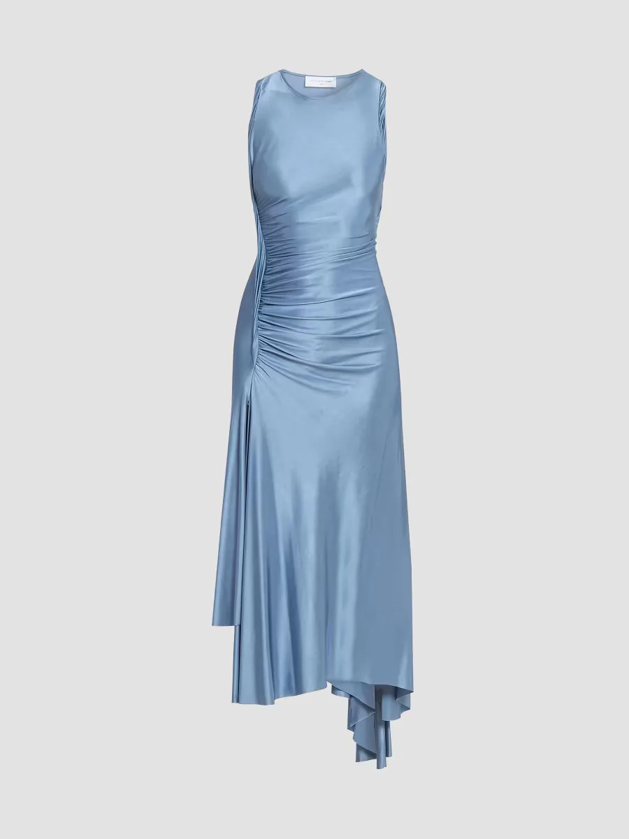 Twist-Detail Satin Midi-Dress - Stone