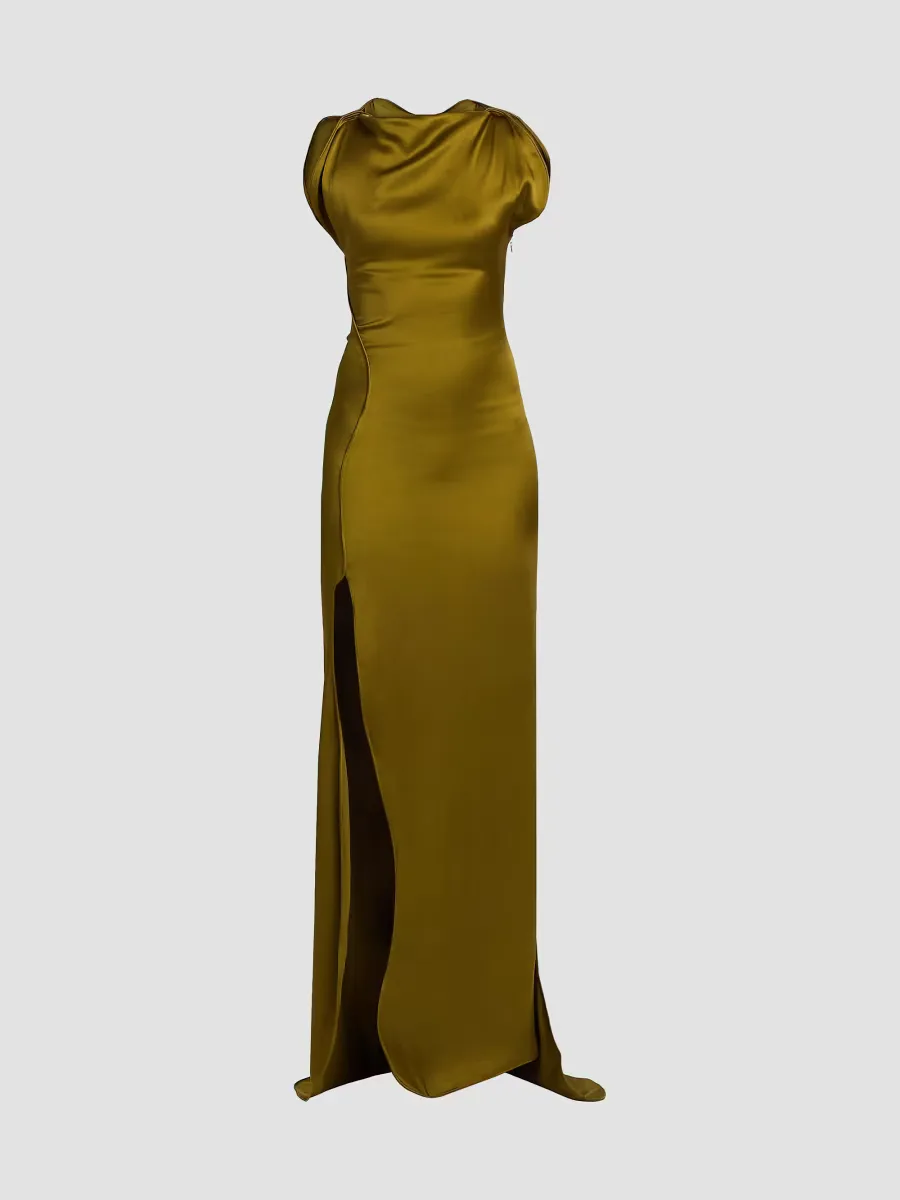 Satin Cord Split Side Gown