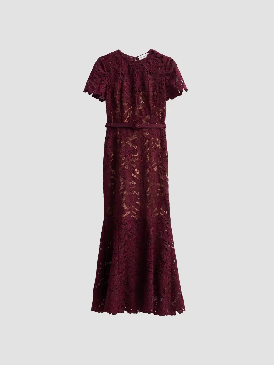 Lace Belted Midi Dress by Self Portrait