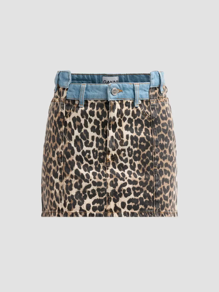 Printed Denim Fold Mini Skirt by GANNI
