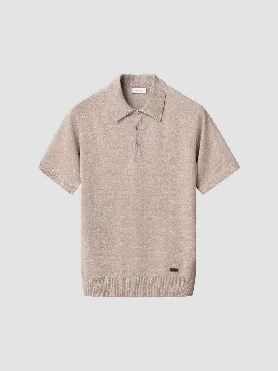 Linen-Cotton Fine Knit Polo Shirt by Eton