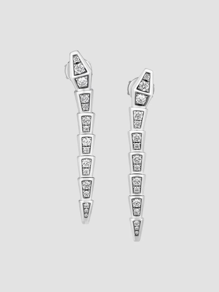 Serpenti Viper 18K White Gold & 1.08 TCW Diamond Drop Earrings by BVLGARI