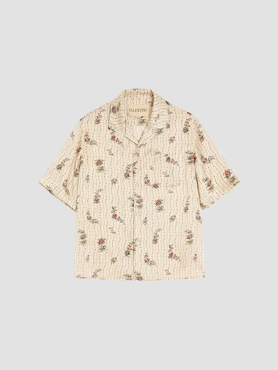 Silk Bowling Shirt with Papier Floral Print by Valentino