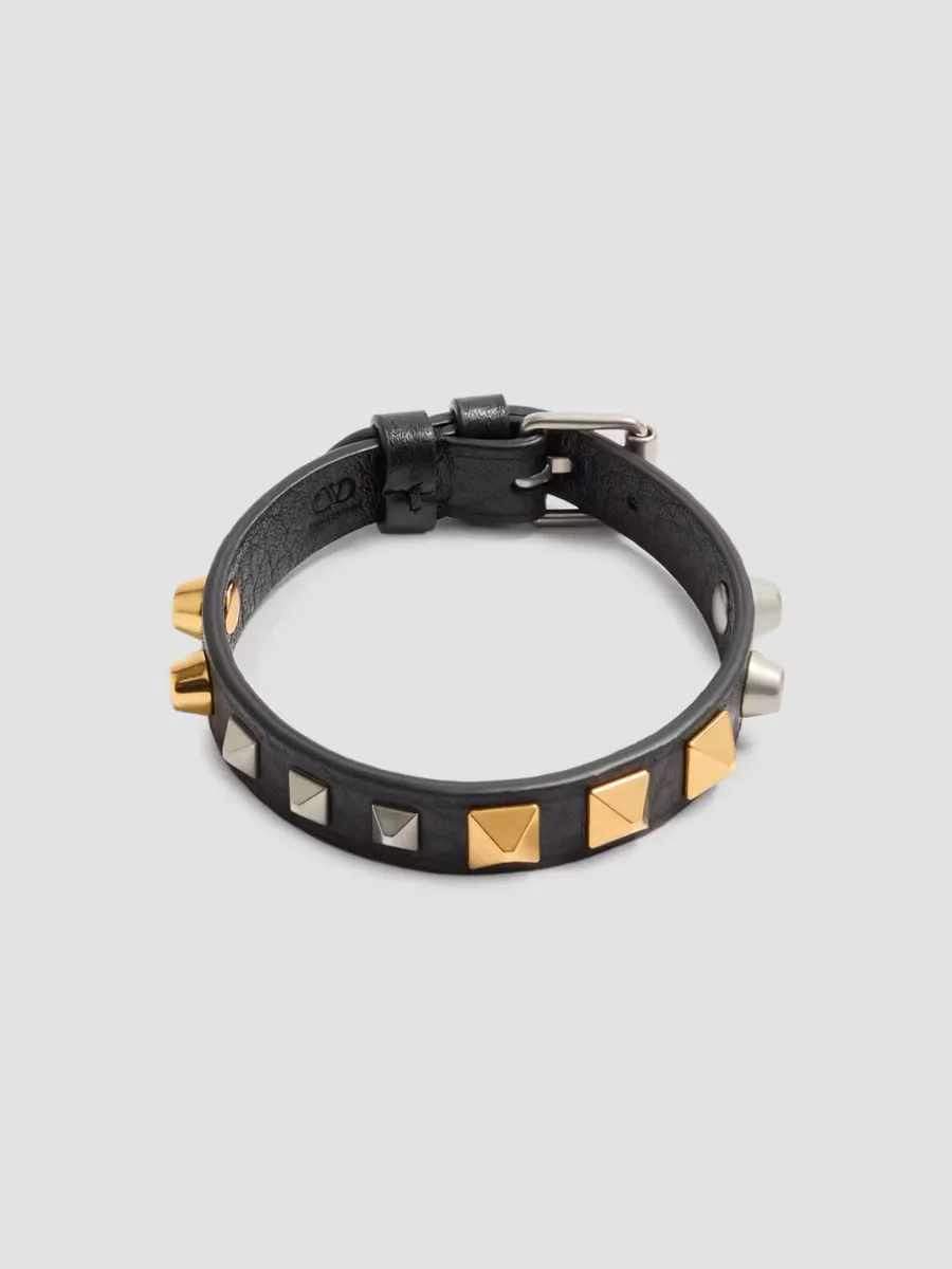 Rockstud Bracelet in Grainy Calfskin with a Mix of Studs by Valentino