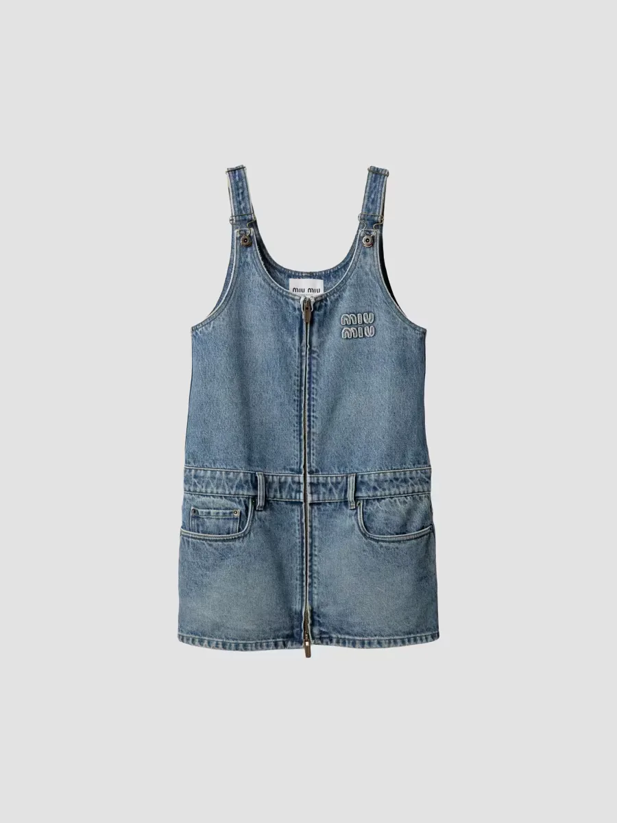 Denim and Poplin Zipper Dress by Miu Miu