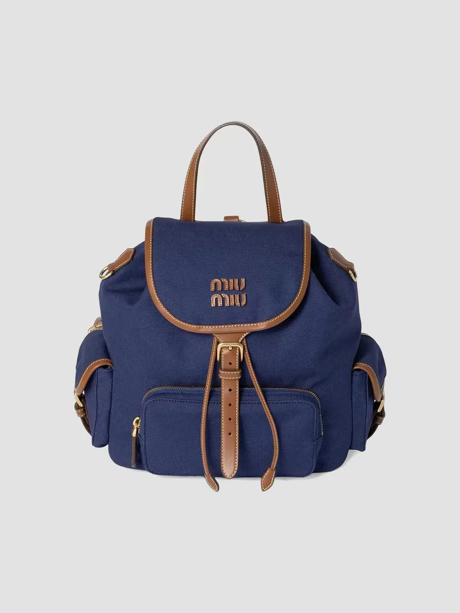 Canvas and Leather Backpack by Miu Miu