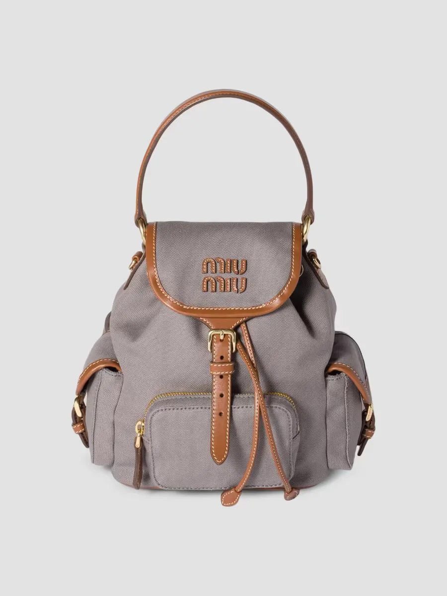 Canvas and Leather Backpack by Miu Miu