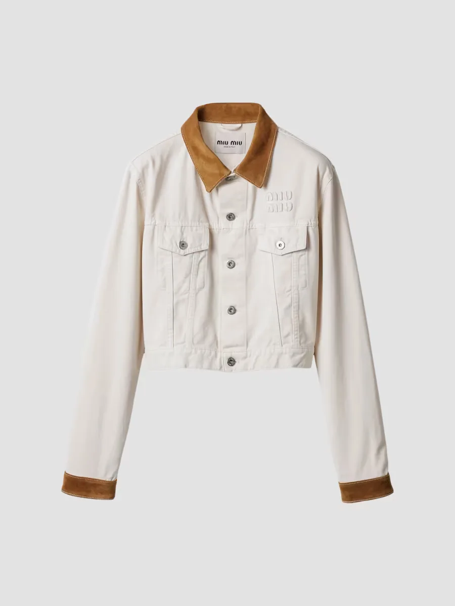 Denim and Leather Blouson Jacket by Miu Miu