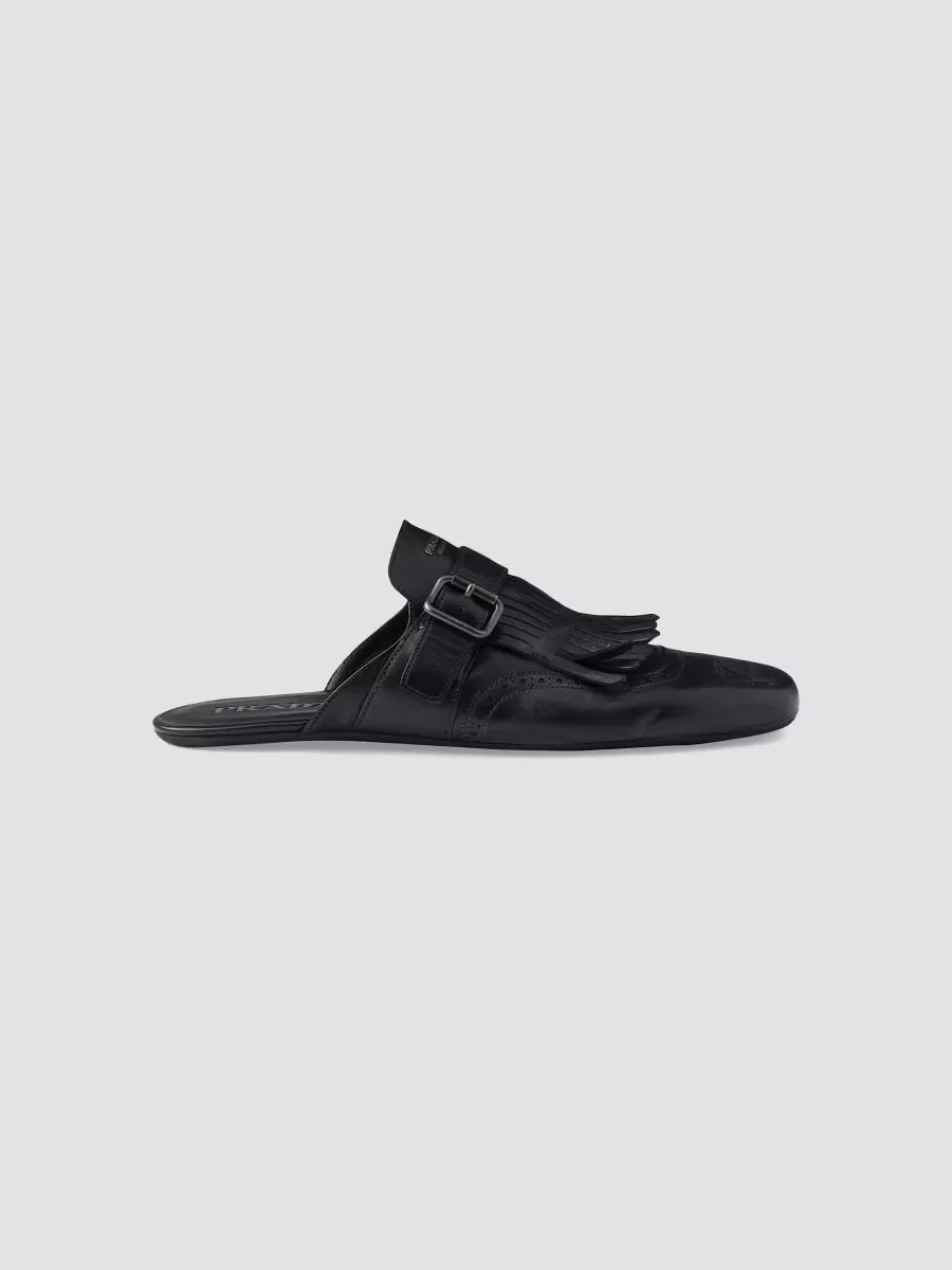 Shuffle Antiqued Leather Mules by Prada