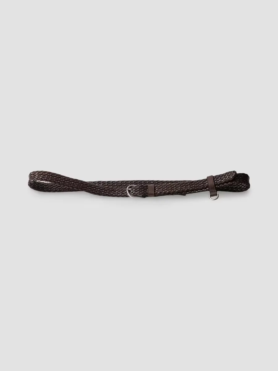 Narrow Braided Leather Belt by Prada