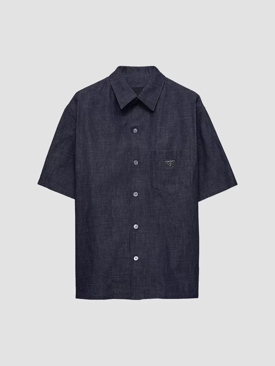 Short-Sleeved Chambray Denim Shirt by Prada