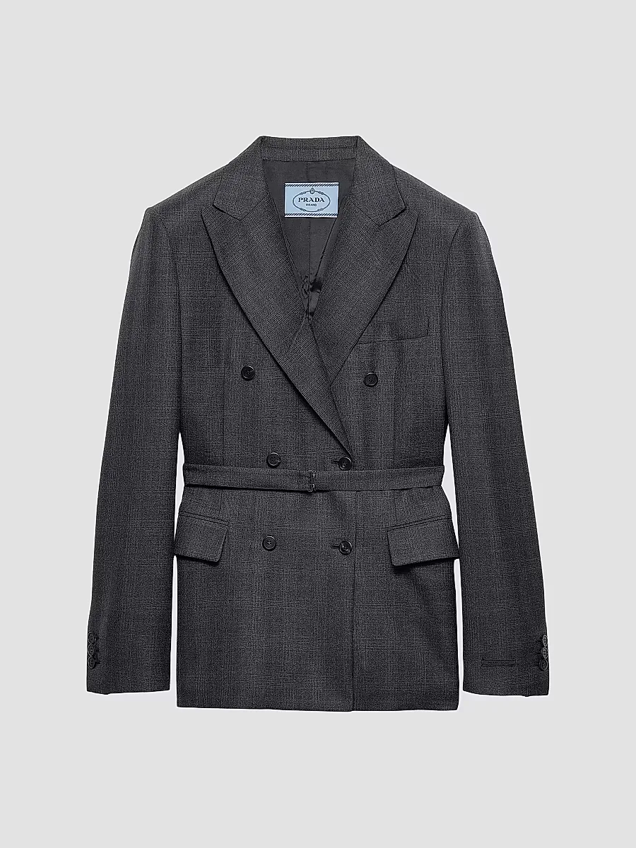 Double-Breasted Checked Wool Jacket