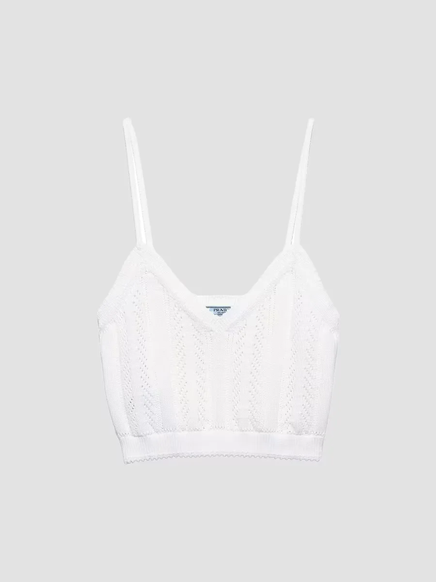 Openwork Cotton Crop Top by Prada