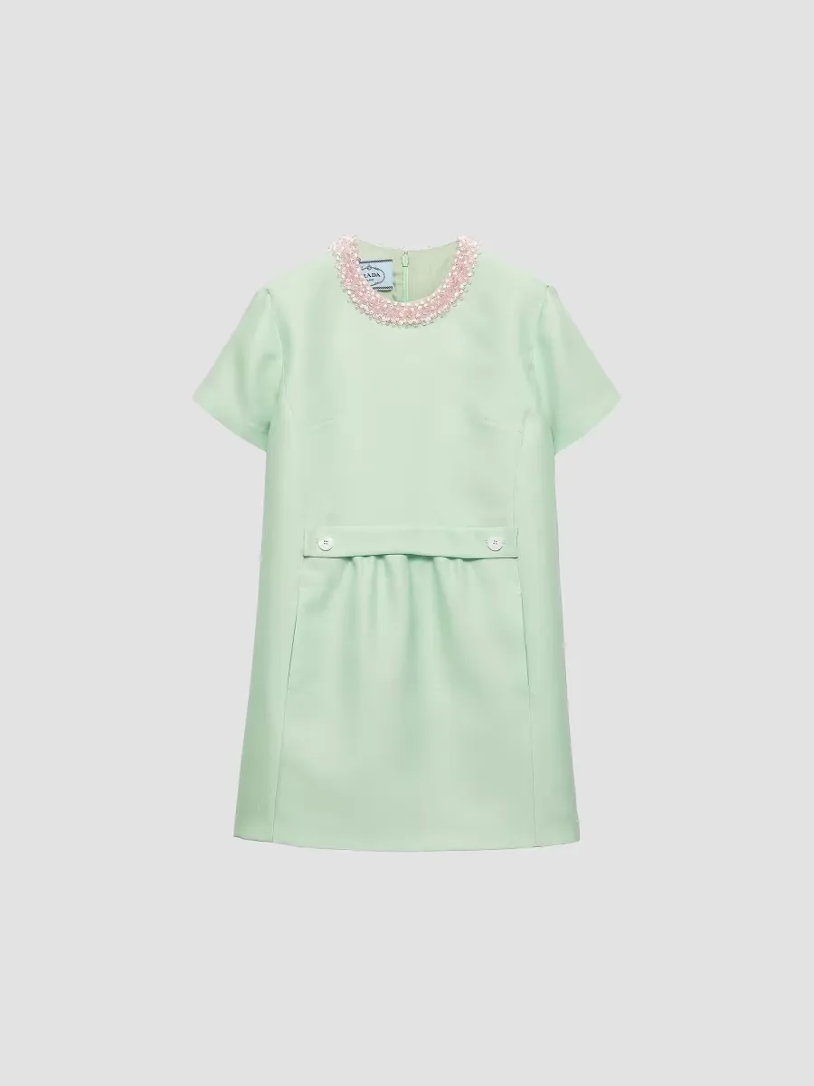 Embroidered Slubbed Gazar Dress by Prada
